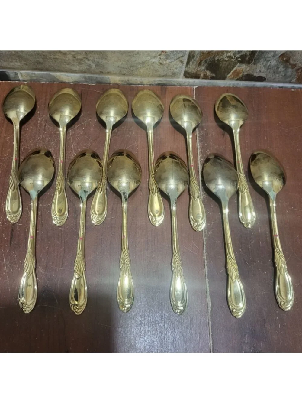 36 Piece Classic Plume Gold Electroplated Flatware Marked Stainless Steel Korea